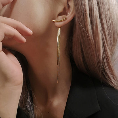 Peri'sBox Bar Long Thread Tassel Earrings Glossy Arc Geometric Earrings for Women Gold Silver Color Statement Earrings