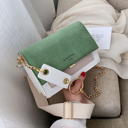 Scrub Leather Contrast Color Crossbody Bag