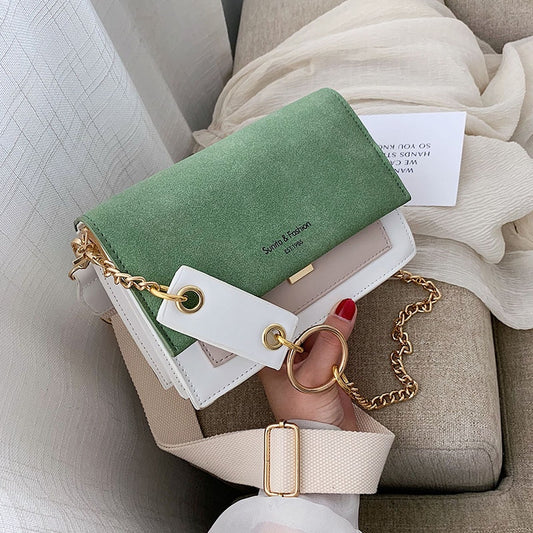 Scrub Leather Contrast Color Crossbody Bag