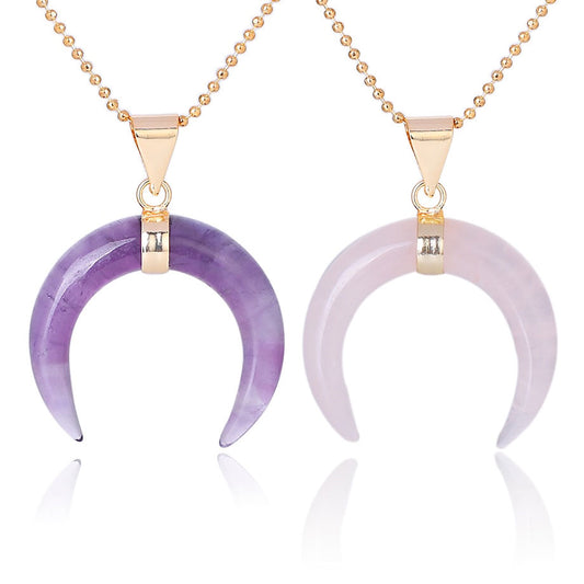 Natural marble
s Crescent Moon Necklaces Pendants Purple Crystal rosy color Quartz White marble
 Gold Color Reiki young lady
 Jewelry