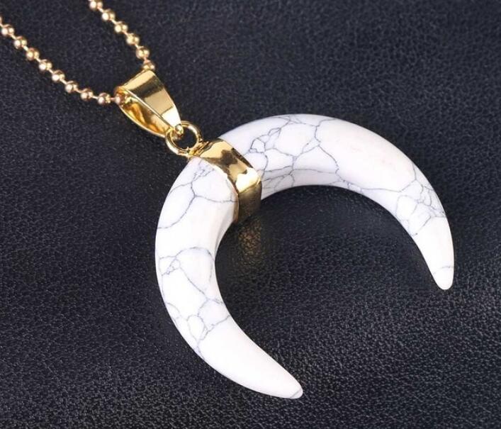 Natural marble
s Crescent Moon Necklaces Pendants Purple Crystal rosy color Quartz White marble
 Gold Color Reiki young lady
 Jewelry