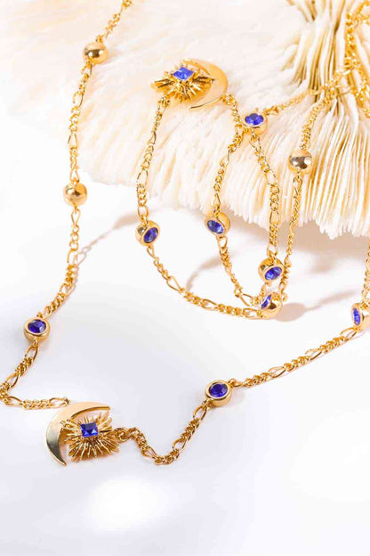 Moon & Star Shape Zircon Pendant Necklace
