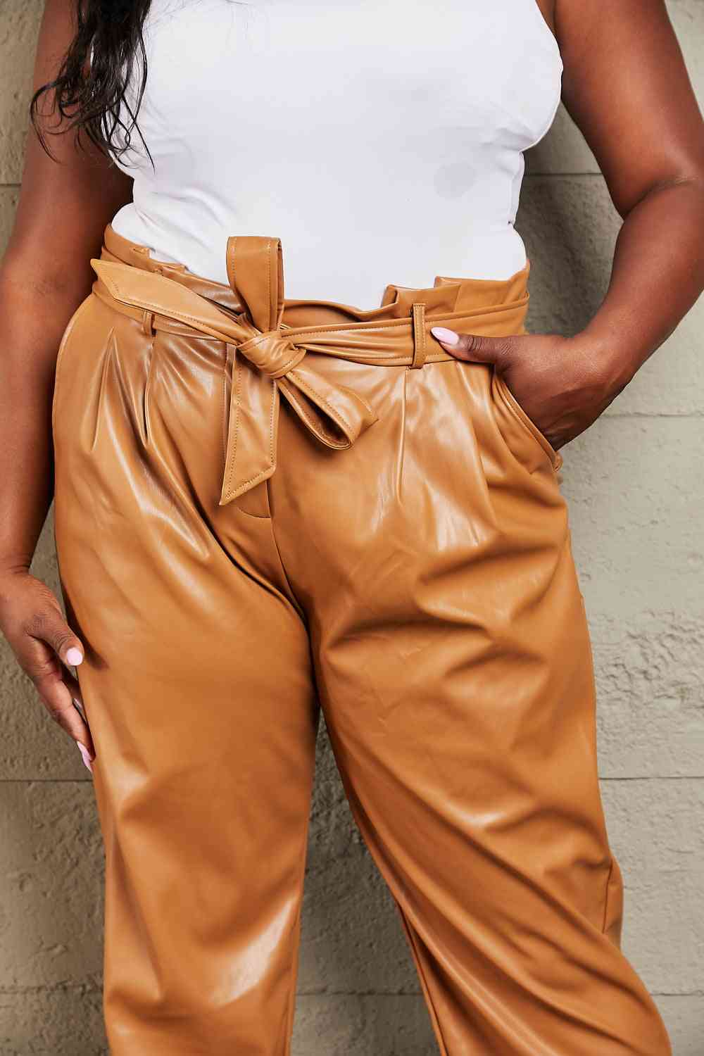 HEYSON Powerful You Full Size Faux Leather Tie Waist Pants