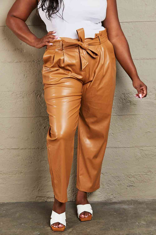 HEYSON Powerful You Full Size Faux Leather Tie Waist Pants