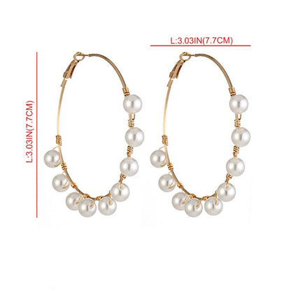 New Boho White Imitation Pearl Round Circle Hoop Earrings Women Gold Color Big Earings Korean Jewelry Brincos Statement Earrings