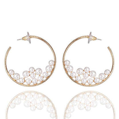 New Boho White Imitation Pearl Round Circle Hoop Earrings Women Gold Color Big Earings Korean Jewelry Brincos Statement Earrings