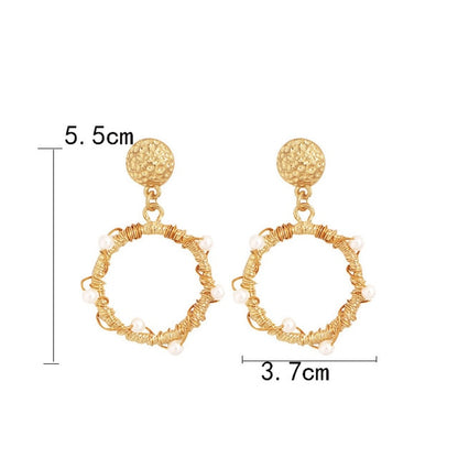 New Boho White Imitation Pearl Round Circle Hoop Earrings Women Gold Color Big Earings Korean Jewelry Brincos Statement Earrings
