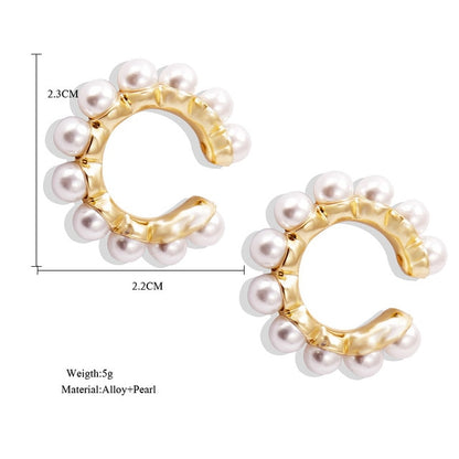 New Boho White Imitation Pearl Round Circle Hoop Earrings Women Gold Color Big Earings Korean Jewelry Brincos Statement Earrings