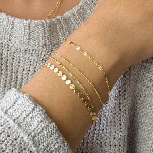 4 Pcs/set BOHO Multilayer Paillette Bangles Gold Silver color Tube Lace Satellite Chain Bracelets for Women Foot Chain Jewelry